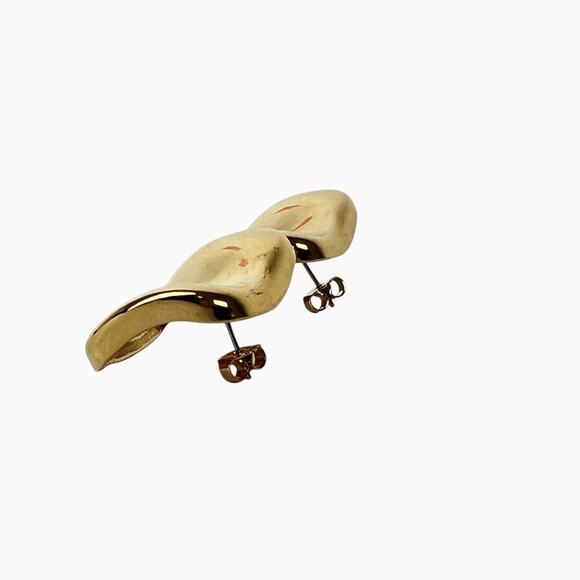 Avon Vintage Earrings Polished Perfection Gold Tone Wavy Square Pierced Shiny - Picture 4 of 9